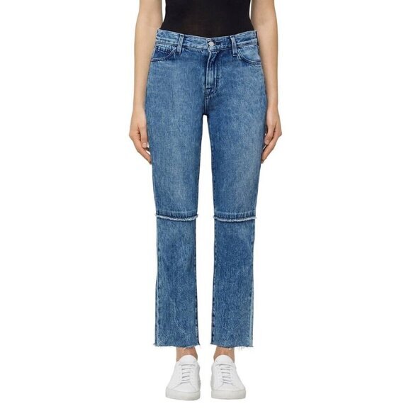 J Brand Ruby Frayed High Rise Blue Jeans Cropped Straight Raw Hem Sz 26 New